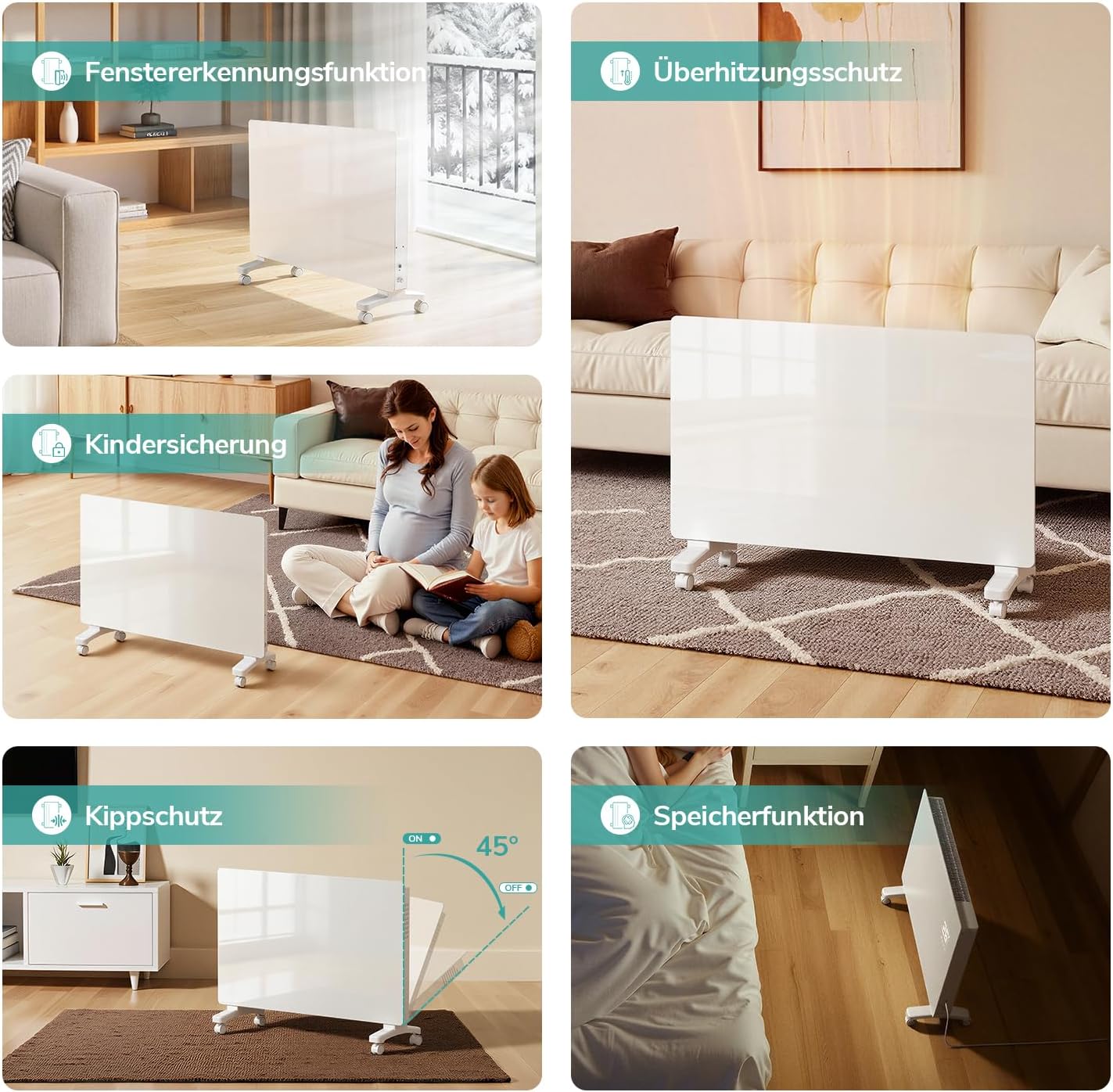 EMKE Elektroheizung Energiesparend 2000W, Konvektor-Heizung Elektrisch mit WLAN & App-Steuerung, Smart Elektroheizkörper Standgerät oder Wandmontage Weiß
