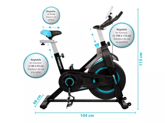 Vélo Spinning SPINNER - Exercice bike avec roue d'inertie 6Kg - Cardio et Fitness training