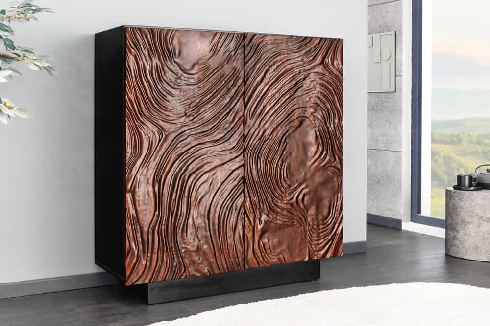 Massives Highboard FLUID 110cm walnuss-braun Akazienholz aufwendiges 3D-Design