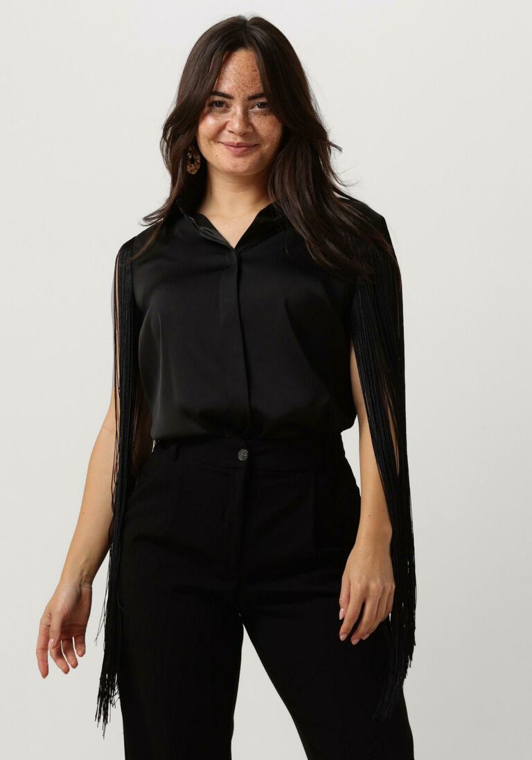 ACCESS zwarte access blouse shirt with fringed sleeves
