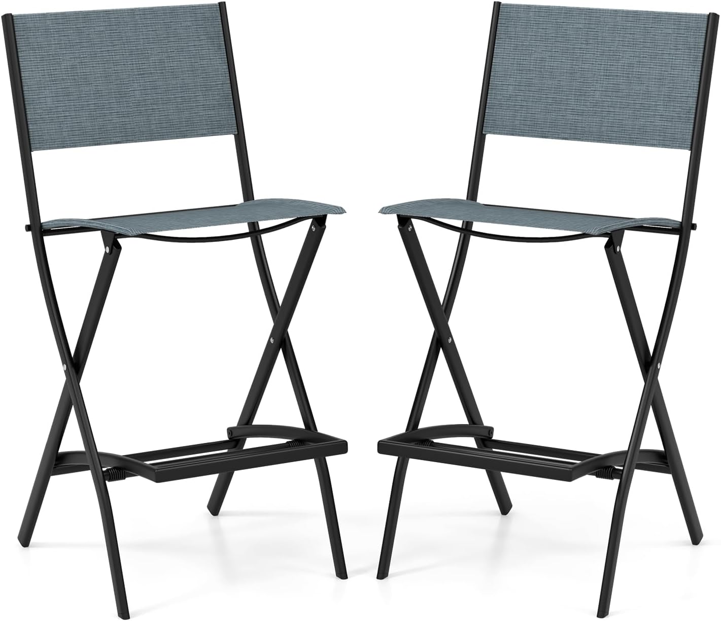 COSTWAY 2er Set Outdoor Barhocker, klappbare Barstühle mit Rückenlehne und Fußstütze, Tresenhocker bis zu 150 kg belastbar,  Sitzhöhe 71 cm, Gartenstühle für Balkon, Garten & Poolbereich, Blau AP9361870