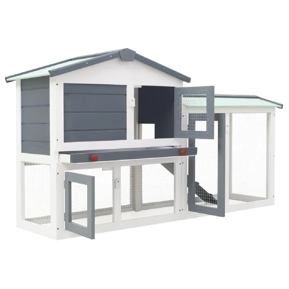 Helloshop26 Clapier Large d'Extérieur - 145x45x85 cm - Gris Blanc