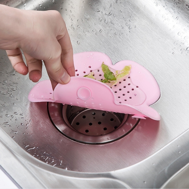 Silikon Abfluss Haarfänger Abflusssieb Küche Bad mit Saugnäpfen Blumen-Design - Blau