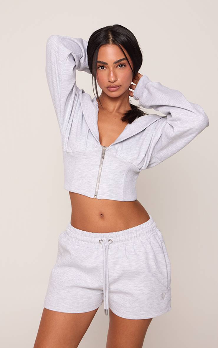Gris Cendré Sweat À Casynthétiqueche Zippé Petite Taille À Taille Cintrée Avec Broderie En Tissu Interlock