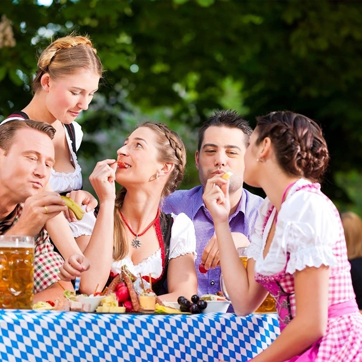 (220x130cm) Wasserabweisende Tischdecke Party Dekoration Oktoberfest Tisch Tuch - Blau / Weiss