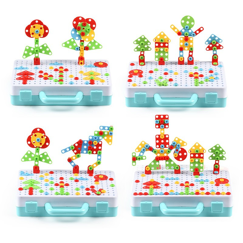 (276-tlg. Set) 3D Werkzeug Puzzle Kinder Spielzeug Koffer inkl. Schrauben   Schraubendreher (Batteriebetrieben) - Bunt