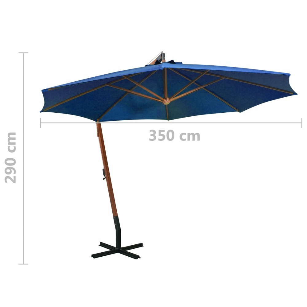Parasol suspendu avec mât 3,5 x 2,9 m bois de sapin bleu