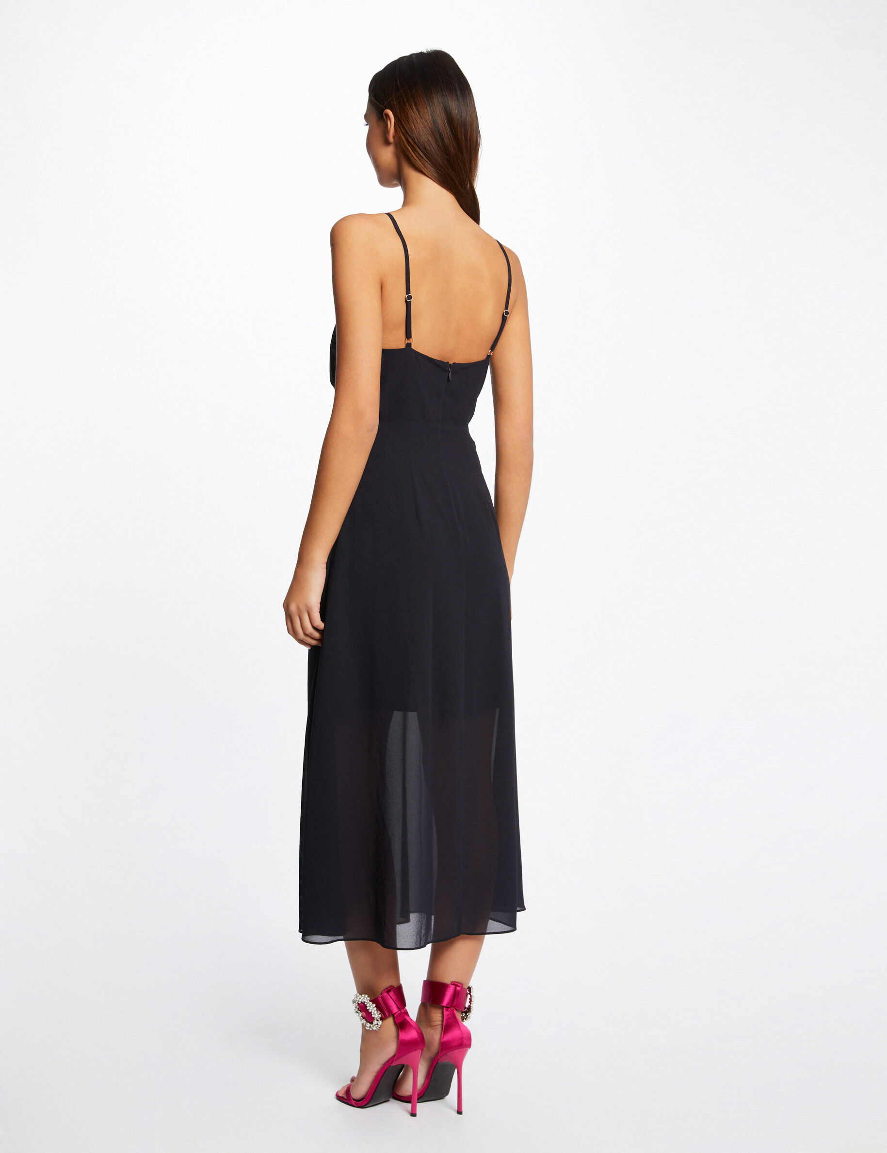 Robe midi évasée bretelles chaînes marine femme - marine