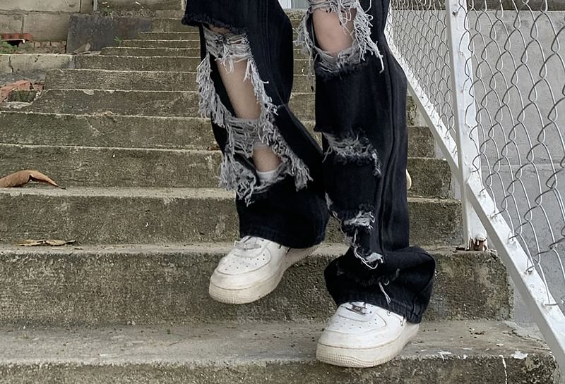 Wisjam - High Rise Distressed Loose Fit Jeans