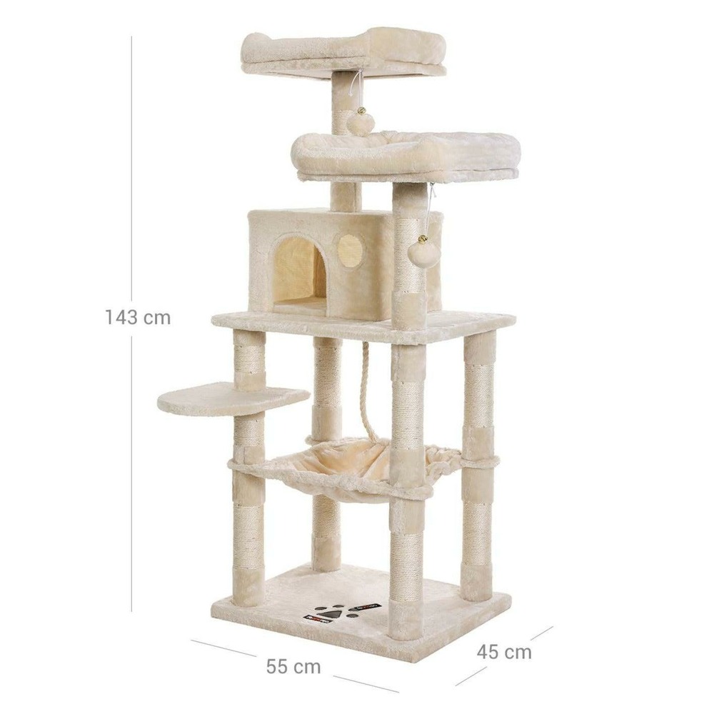 Arbre à chat tour avec 2 perches hauteur 143 cm beige