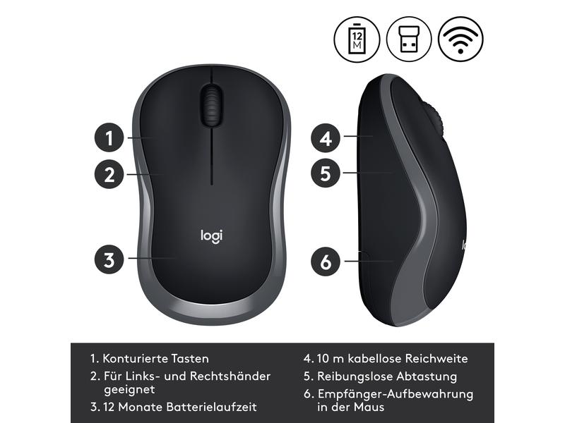 Logitech Maus M185 Wireless Kabellose Notebookmaus mit Nano-Empfänger, USB