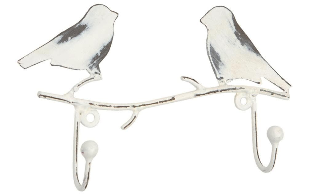 Wandhaken 2-fach, Vogel, Weiss, 16 cmHaken mit Vögel auf Ast