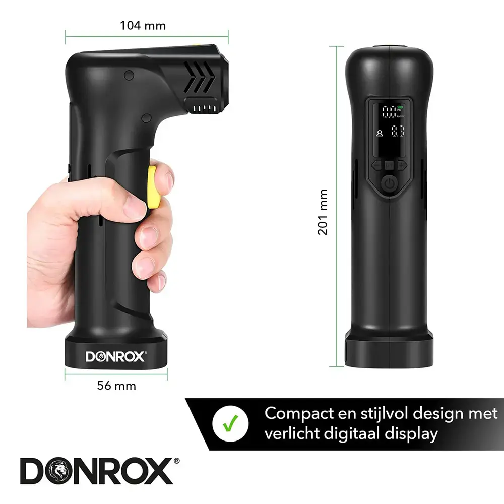 Donrox Ride A922 Compressor Bandenpomp Auto Inclusief Powerbank Zwart