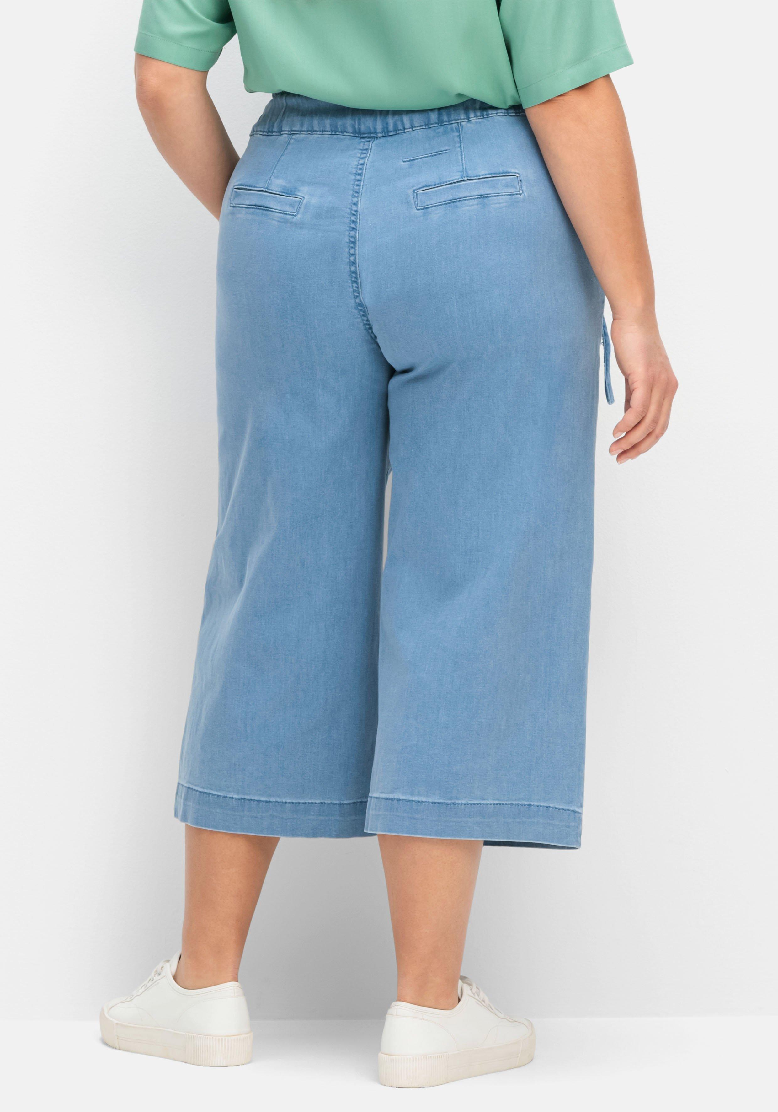Jeans-Culotte mit High-Waist-Bund und Bindegürtel