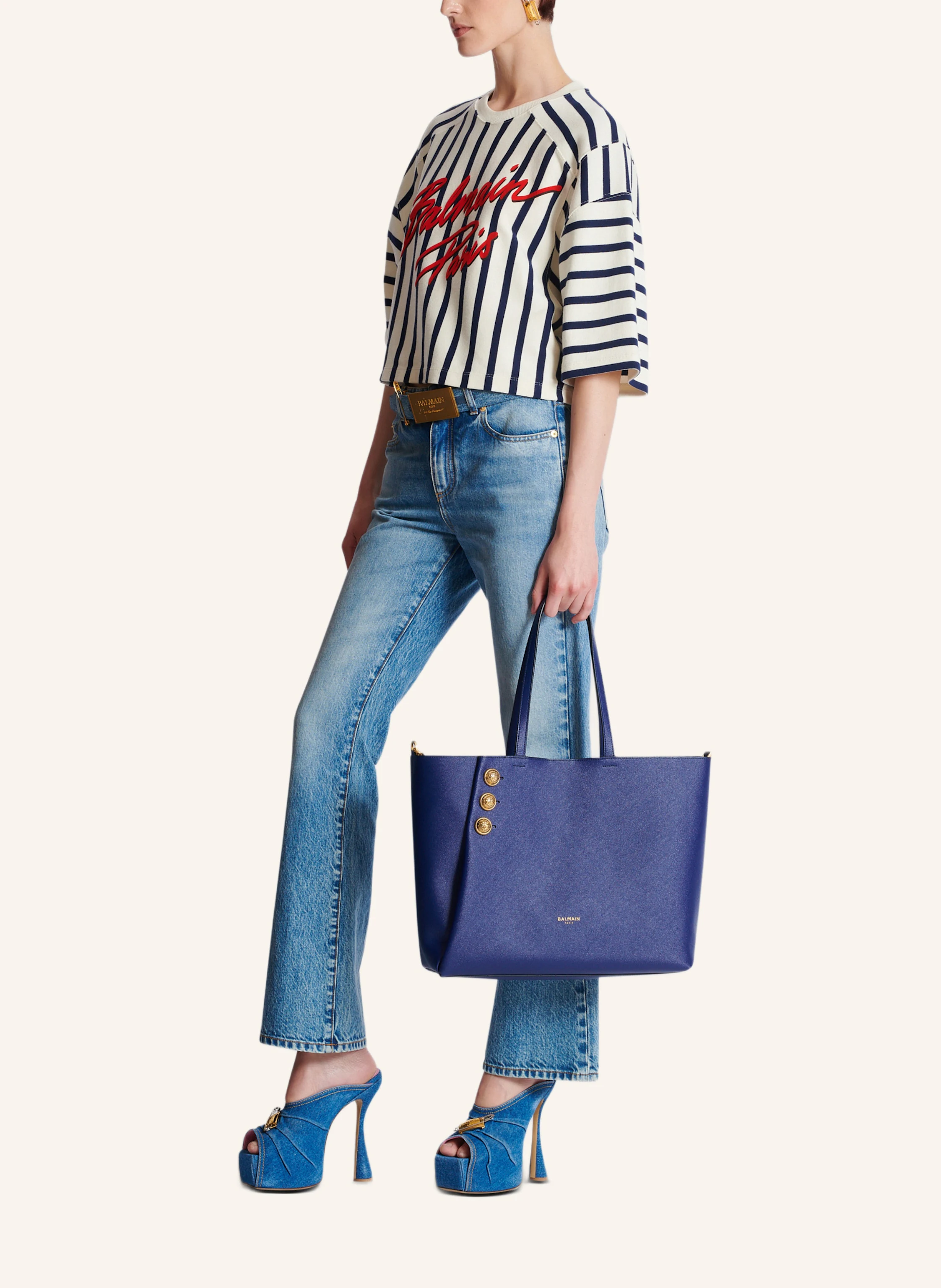 BALMAIN Shopper Emblème aus genarbtem Kalbsleder