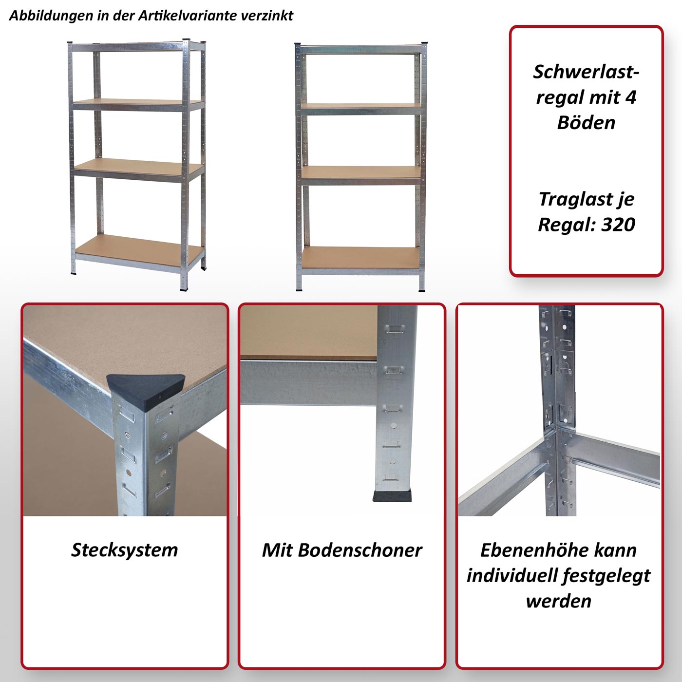 Schwerlastregal MCW-D67, Werkstattregal Steckregal, 160x80x40cm, Traglast bis 320kg MVG-zertifiziert ~ verzinkt
