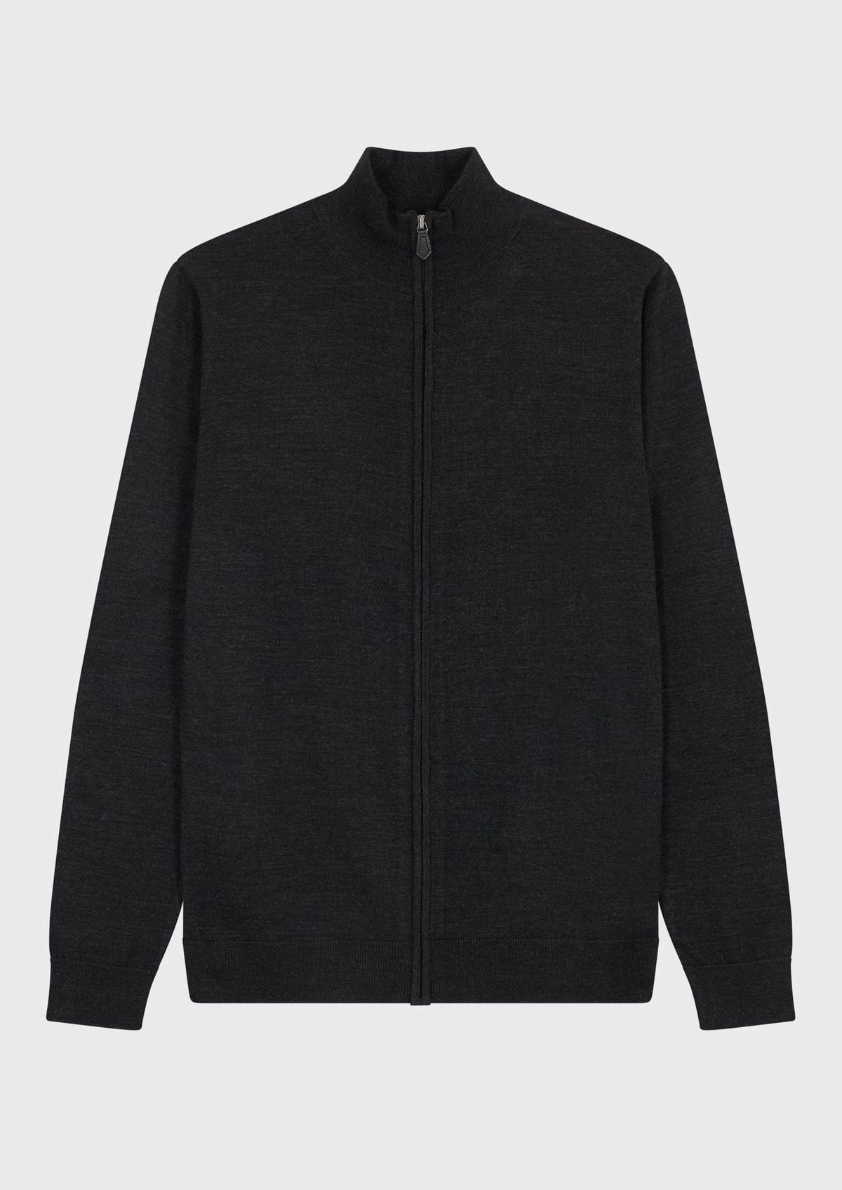 Gilet zippé en laine Mérinos mélangée unie anthracite