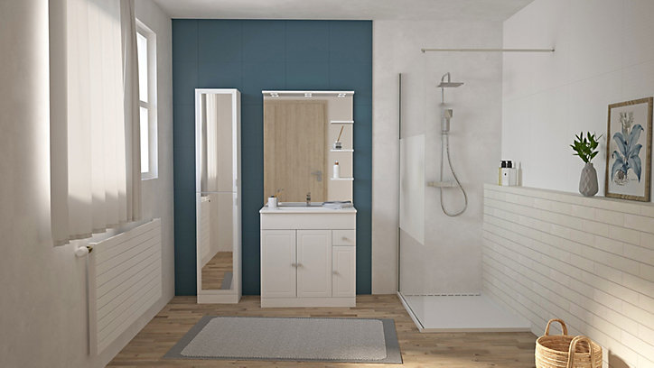 Ensemble meuble de salle de bains l.80 cm avec vasque et miroir + colonne l.35 cm coloris blanc Atrato