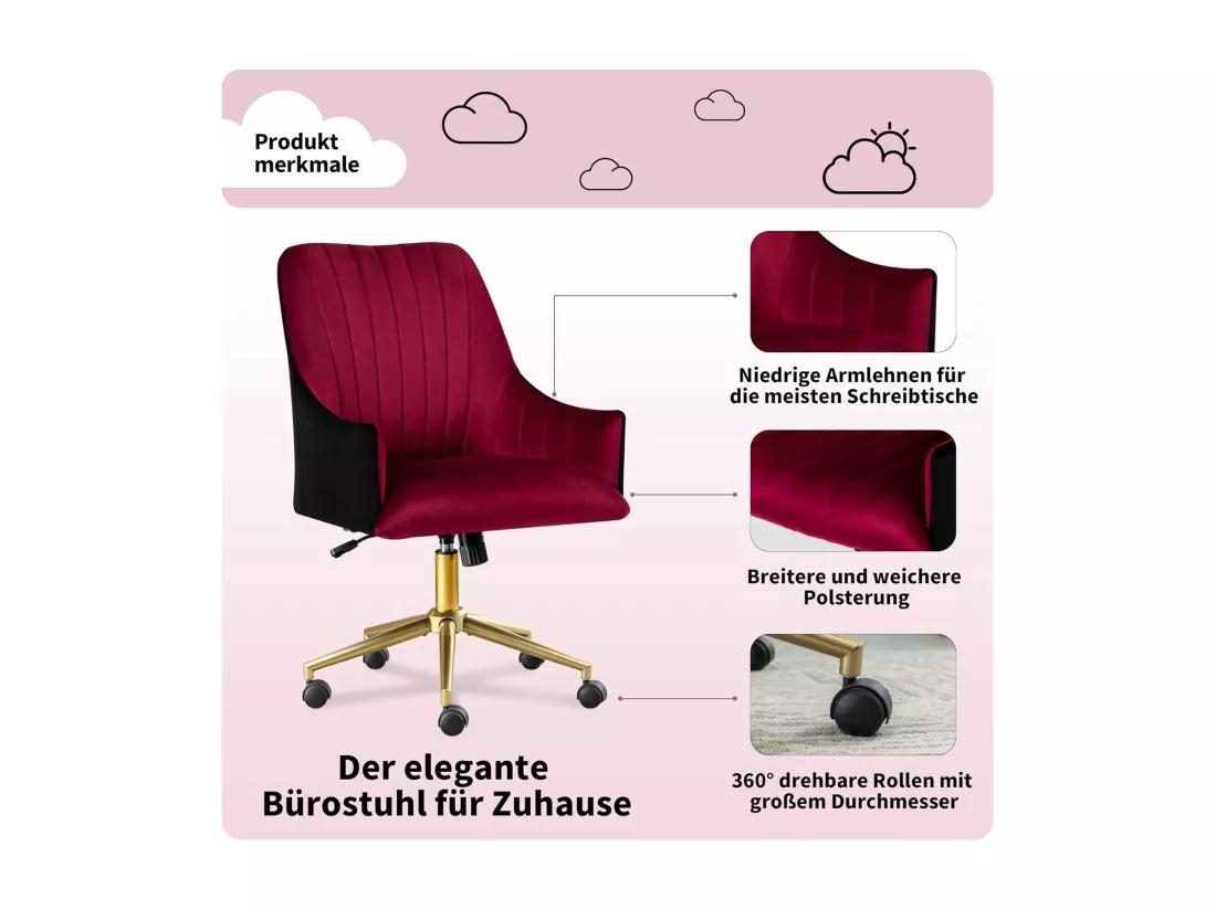 Fauteuil De Bureau Réglable En Hauteur, Chaise Pivotante En Velours