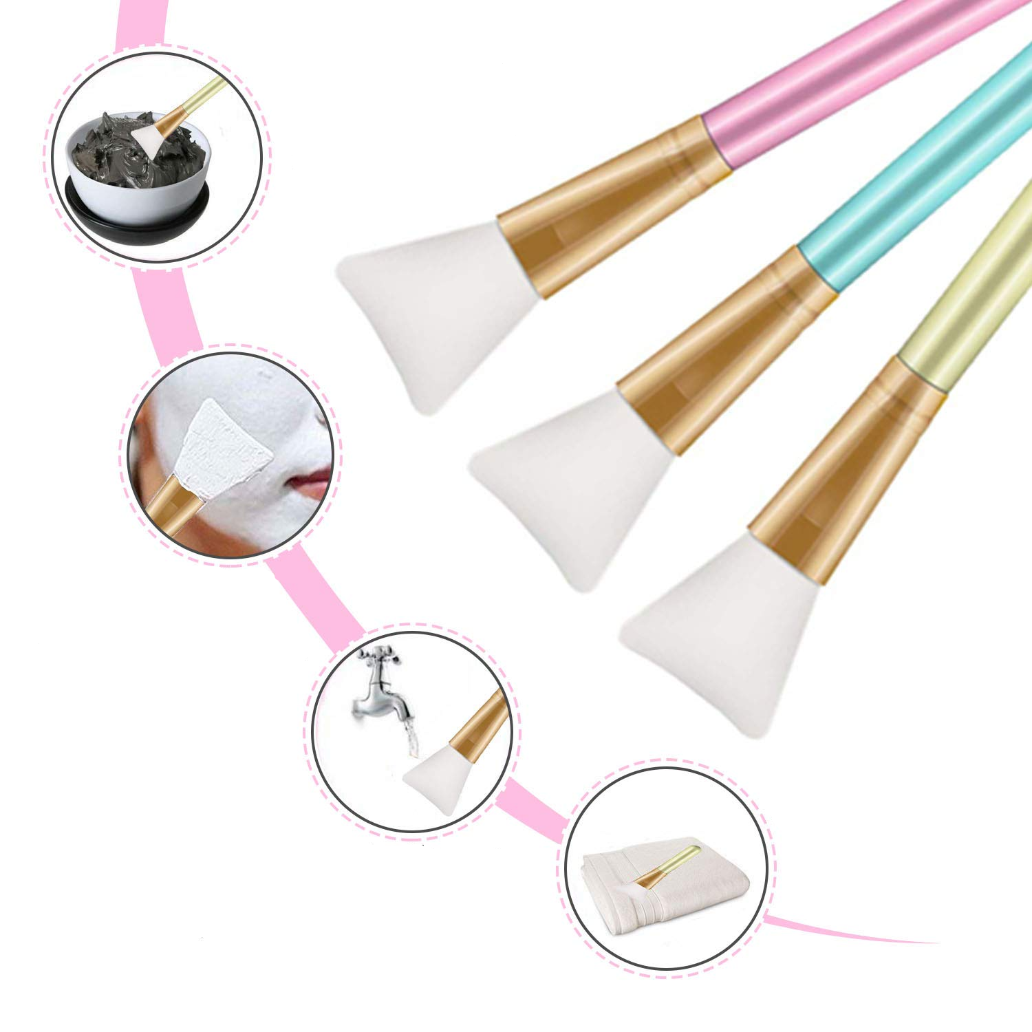 (4-tlg. Set) Silikon Beauty Make Up Masken Pinsel Set   Haarband - Bunt