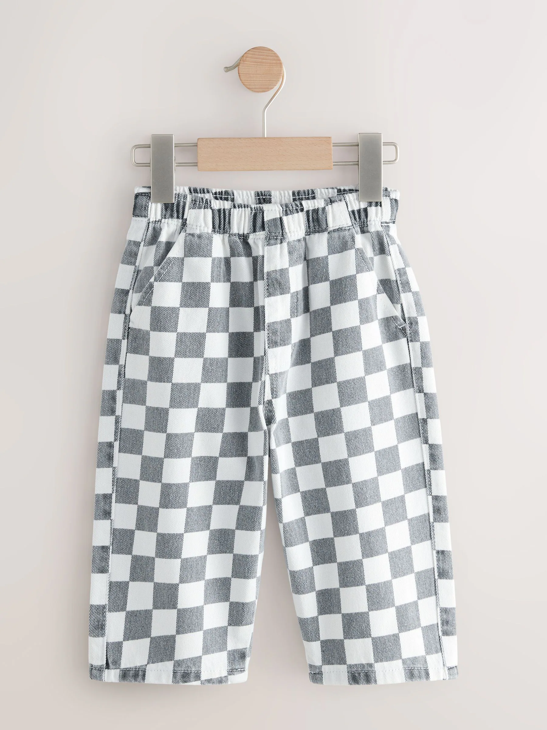 Dambordmotief/Blauwe Strepen - Set van 2 wijde broeken met elastische taille (3mnd-7jr)