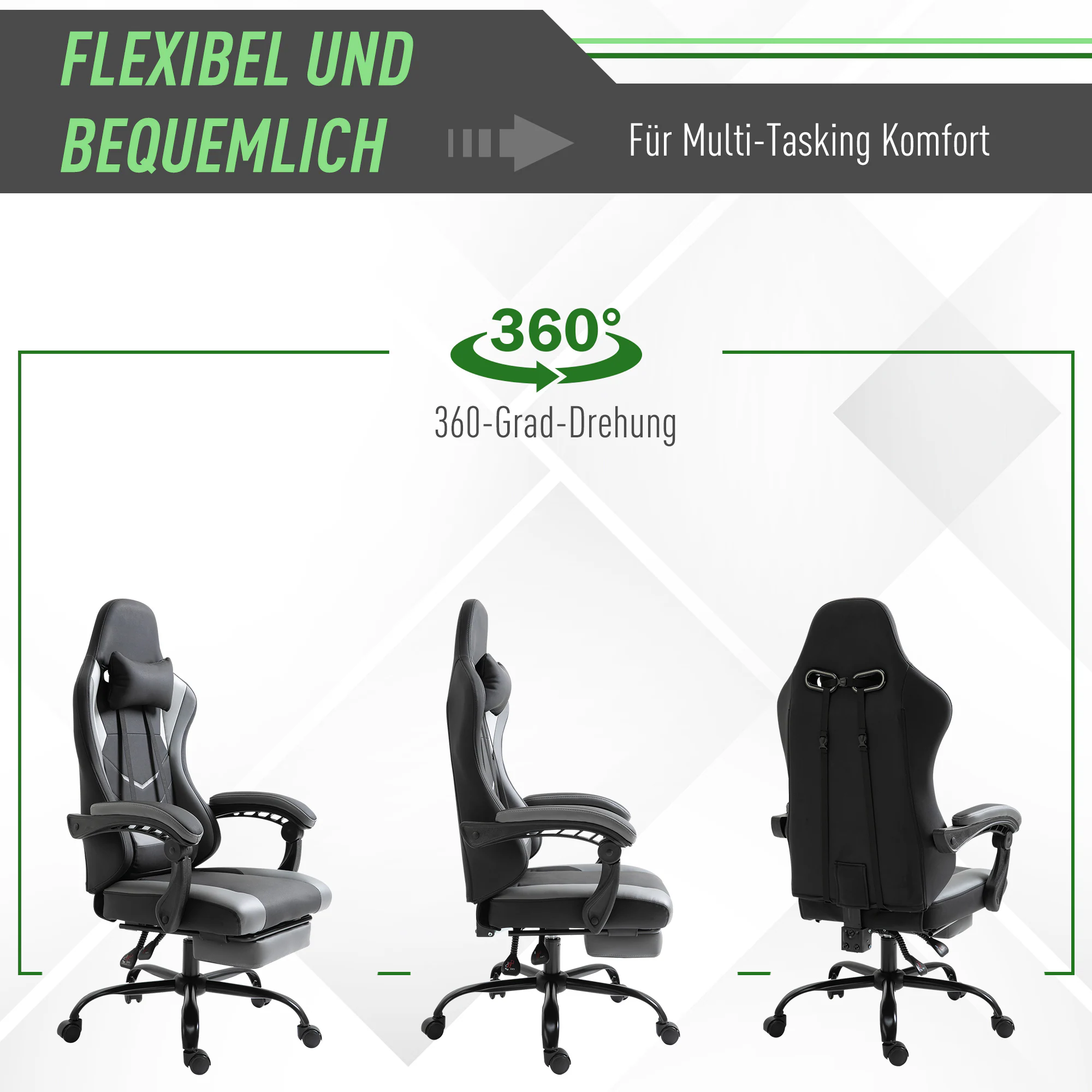 Vinsetto Gamingstuhl mit Fußstütze schwarz 52 x 64 x (122-128) cm (BxTxH)