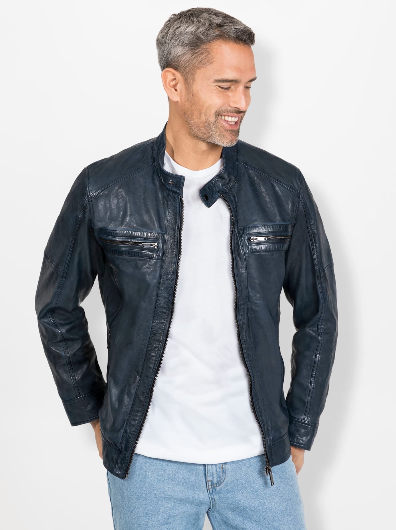 Marco Donati Lederjacke ohne Kapuze