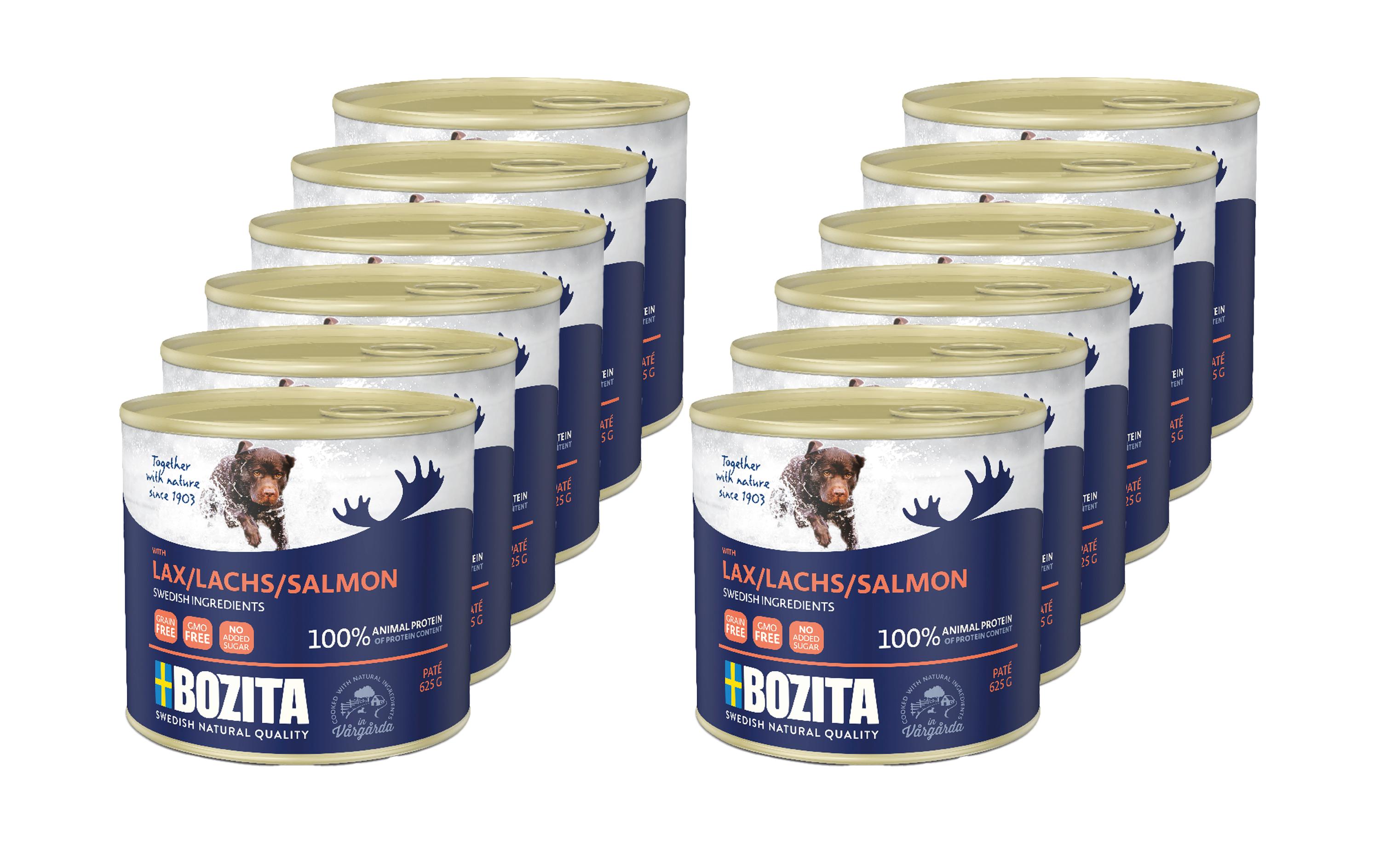 Nassfutter Paté mit Lachs, 12 x 625 g KitAlleinfuttermittel für ausgewachsene Hunde