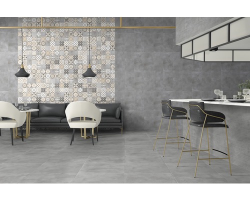 Porseleinen steengoed wand- en vloertegel Cementine 30 x 60 x 0,9 cm grijs mat R10B