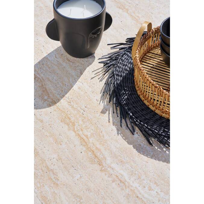 Table de jardin rectangulaire VENIZIA Effet travertin & Acacia