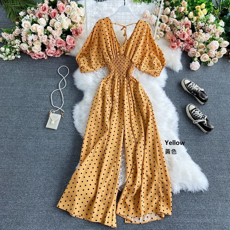 Yearnin - Jumpsuit met pofmouwen en stippen