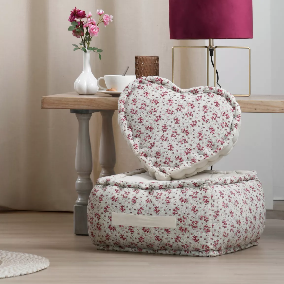 Coussin de sol cœur coton (40 x 40 cm) Ginny Rose