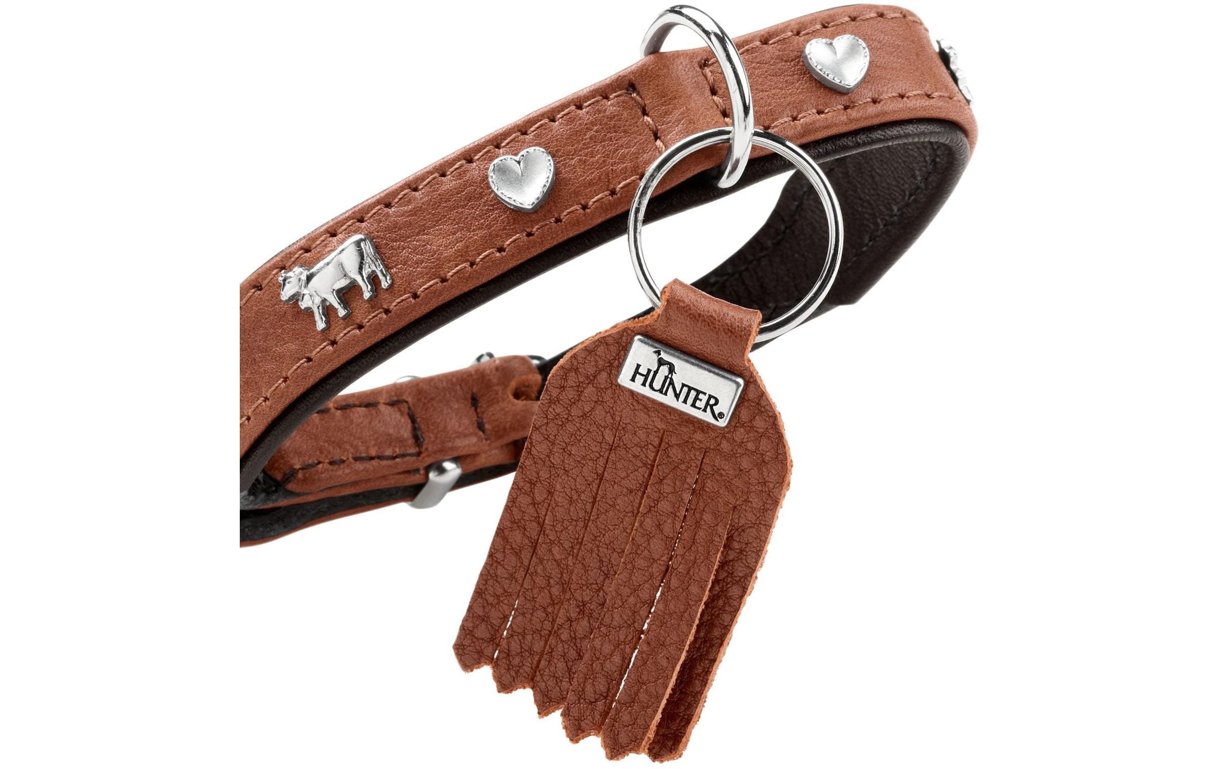 Halsband München Mini 30/XS, Rindsleder, Cognac/SchwarzKlassisches Halsband für kleine Hunde und Welpen, mit auffälligen Besätzen im Trachten-Look