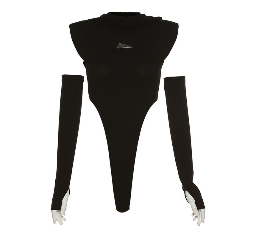 Sugarcoat - Set: Mouwloos, hooggesloten bodysuit met logo en capuchon + mouwen