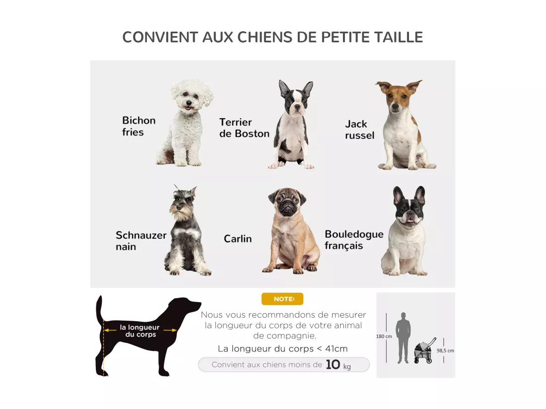 Poussette pour chien pliable nacelle 2 en 1 - poignée, housse zippée, pochette - acier oxford gris