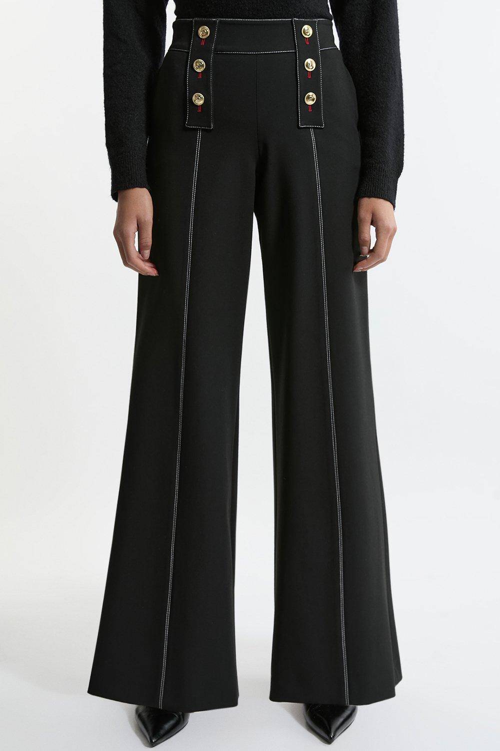 KarenMillen Pantalon Évasé Taille Haute Ajusté en Tissu Stretch Compact