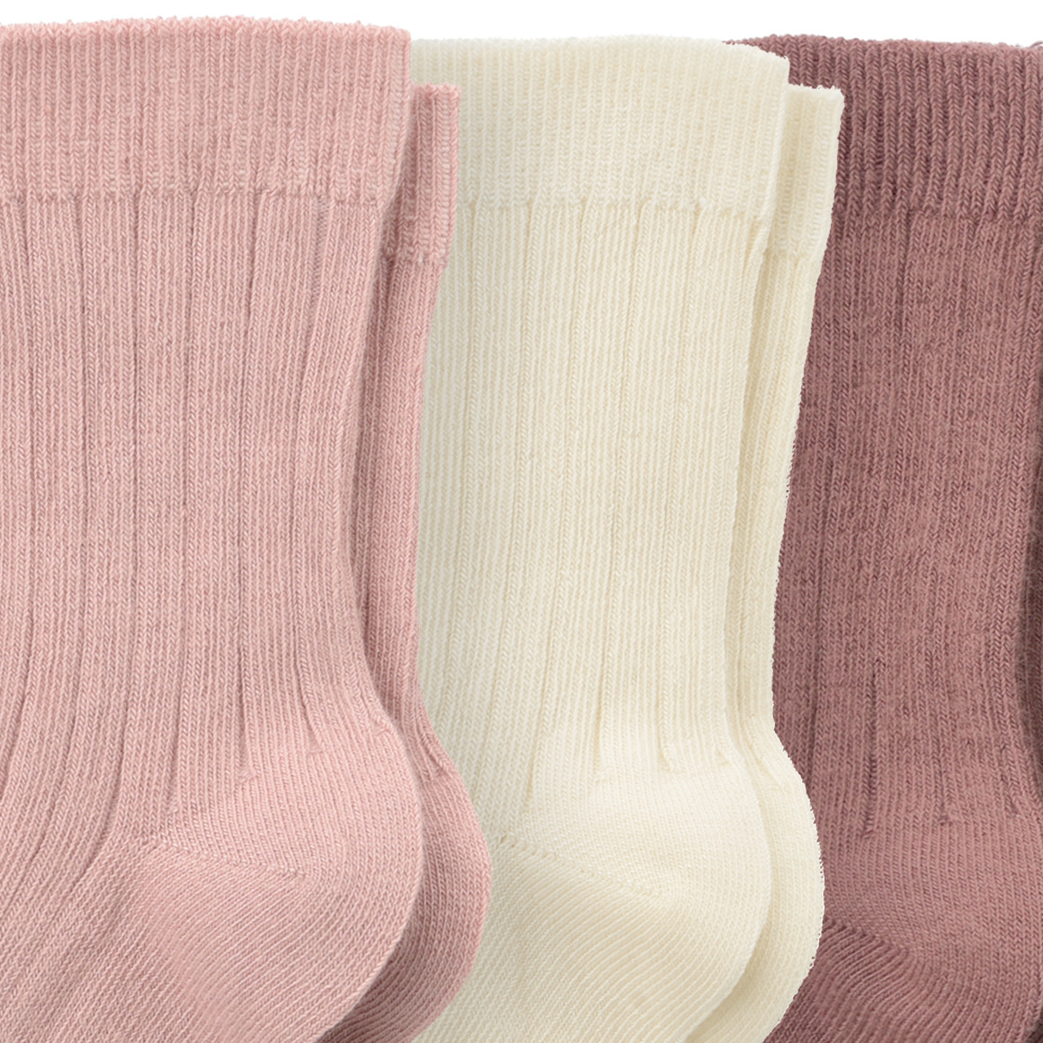 Topolino Pure Collection 3 Paar Mädchen Socken mit Rippstruktur hellrosa / hellbeige / dunkelrosa