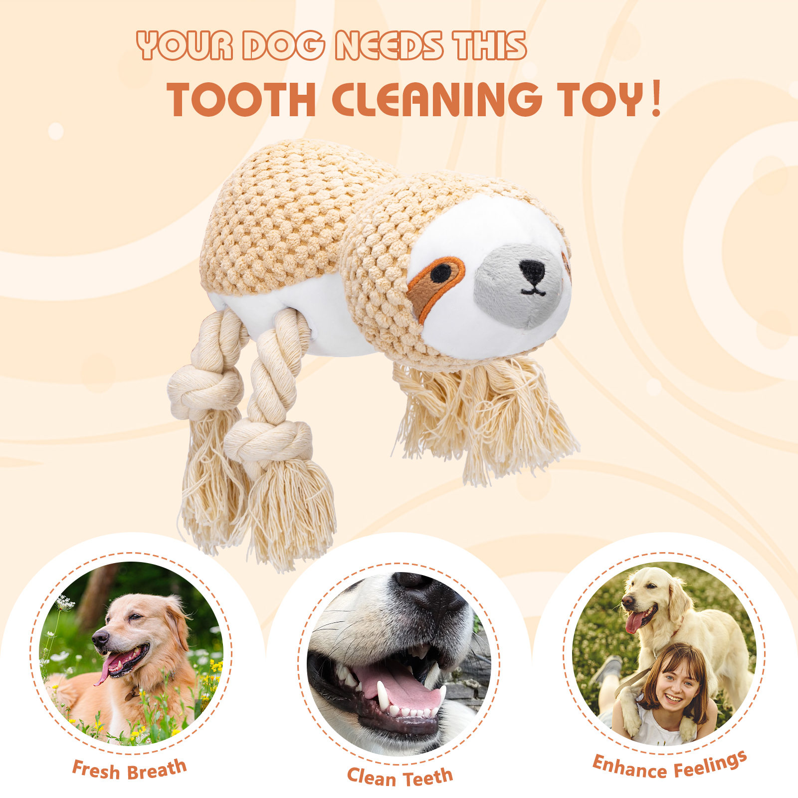 Brinquedos para cães Nobleza, brinquedos de pelúcia com som, brinquedo interativo durável para cães de pequeno, médio e grande porte (preguiçoso)