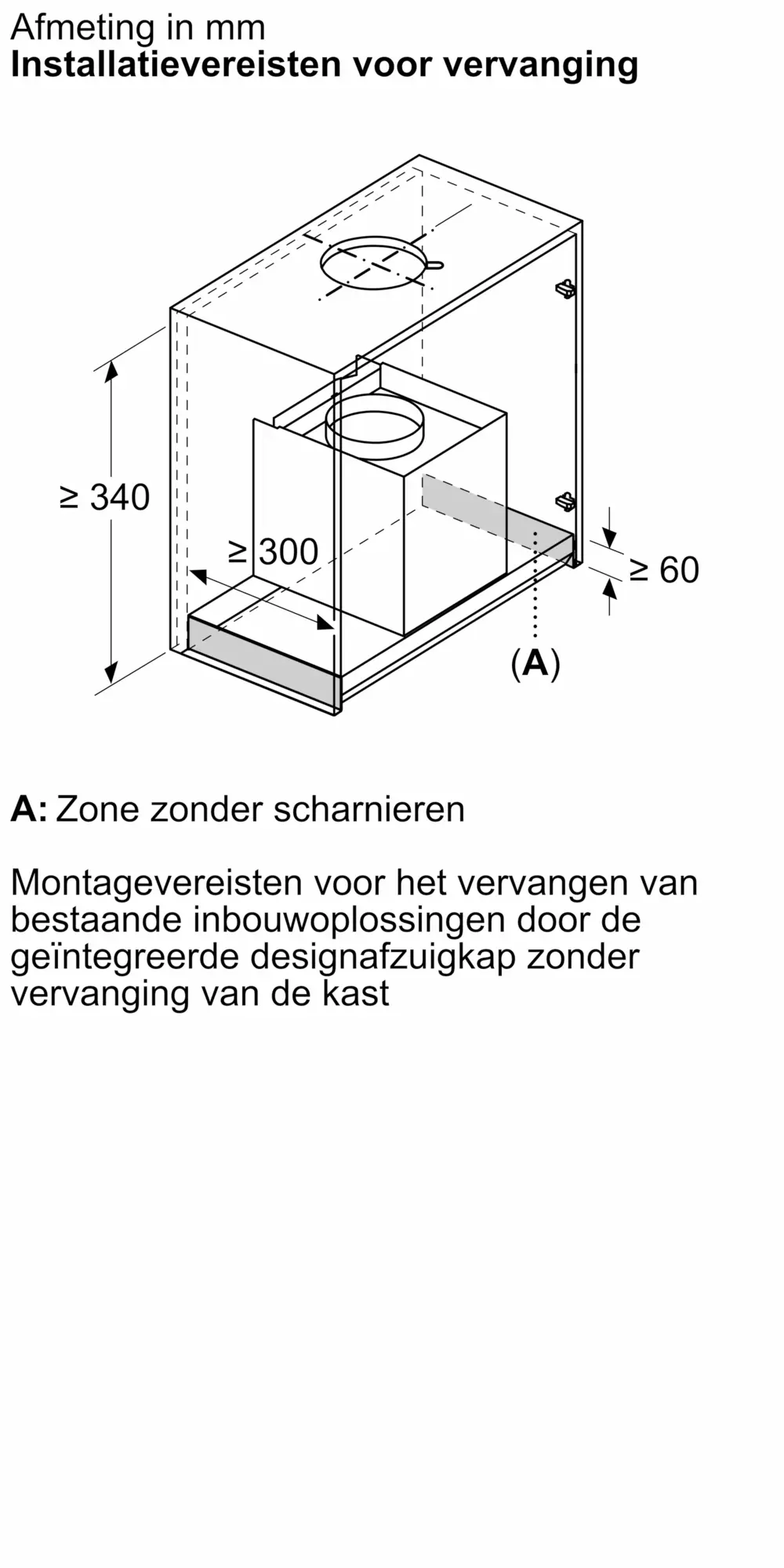 Serie 6 Geïntegreerde blokdesign schouwkap 60 cm zwart glas, Matzwart