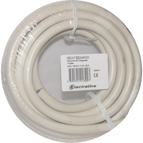 Câble d'installation H05VV-F - 3G2.5mm² -  L : 5 m - bobinot - blanc