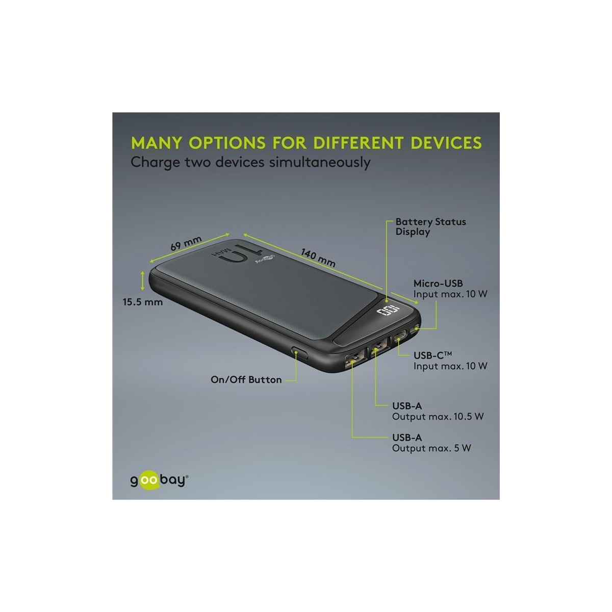 Goobay Powerbank Slimline 10 000 mAh