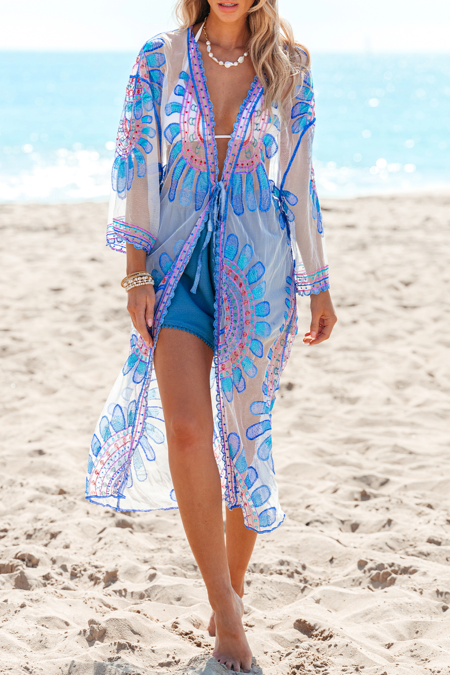 Kimono cover up ouvert avec taille à nouer transparent