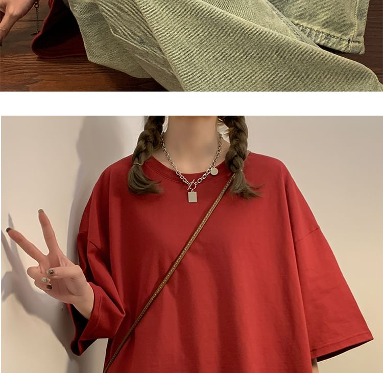 Juku Girls - Oversized effen T-shirt met elleboogmouwen