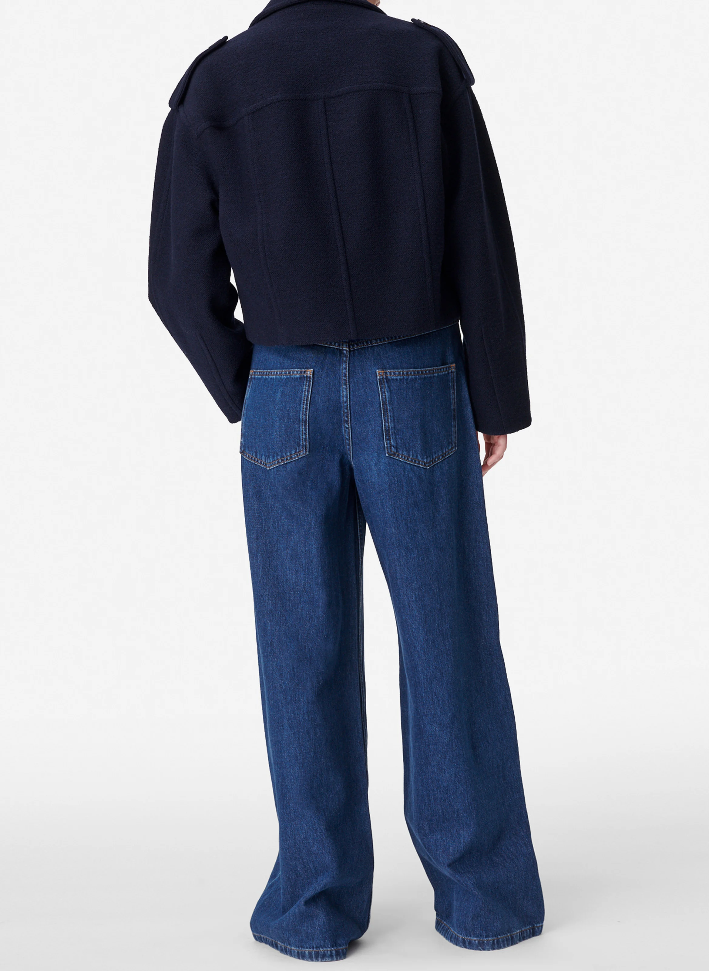 BERAN - Caban court col tailleur en laine et coton| Bleu