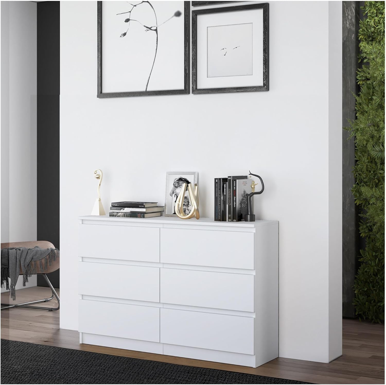 CDF Kommode Weiß mit 6 Schubladen 30 cm Tief Komodenschrank Komode für Wohnzimmer Schlafzimmer Schubladenschrank Malm Kommode viel Stauraum Geeignet Organizer Kleidung 120 cm Breite Modern Look