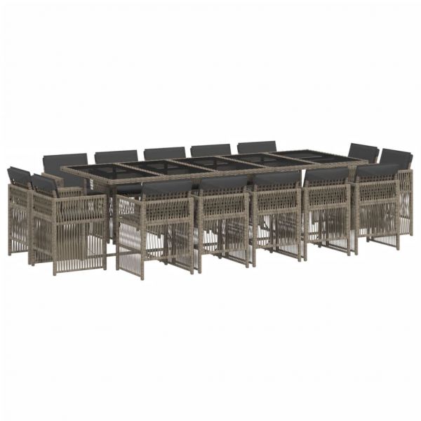 vidaXL 15 Peças Conjunto Jantar para Jardim com Almofadões Vime Pe Cinzento - 134933549