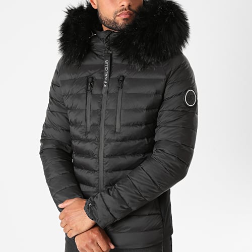 Doudoune Capuche Premium Tech Fourrure Noir