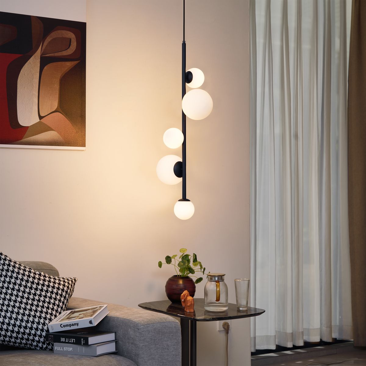 Design hanglamp zwart met mat glas 5-lichts - Vertical