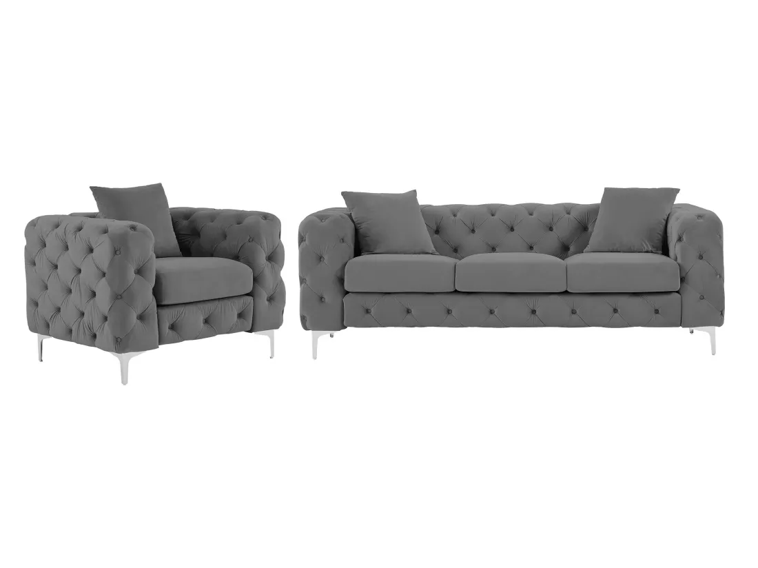 Canapé 3 places et fauteuil en velours anthracite EDWINA