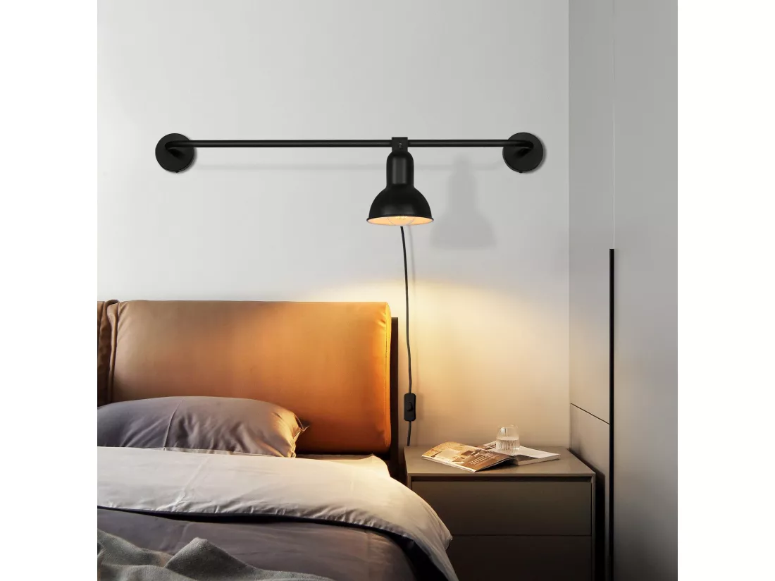 NETTLIFE applique intérieure noire E27 lampe de couloir vintage en métal lampe de cage d'escalier design pivotante indirecte avec